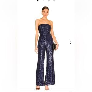 Lovers + Friends Lyon jumpsuit royal blue sequin wide leg party dress Revolve M
